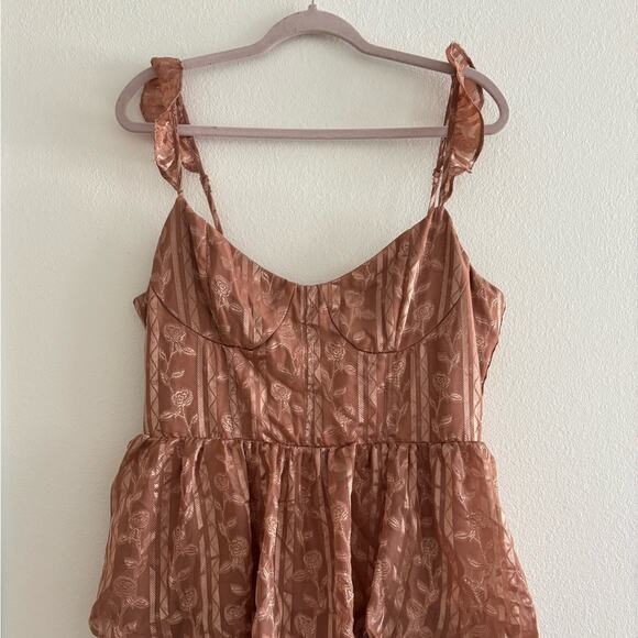 Lulus Dusty Pink Floral Bustier Tiered Side Slit Maxi Dress XL - Picture 4 of 8